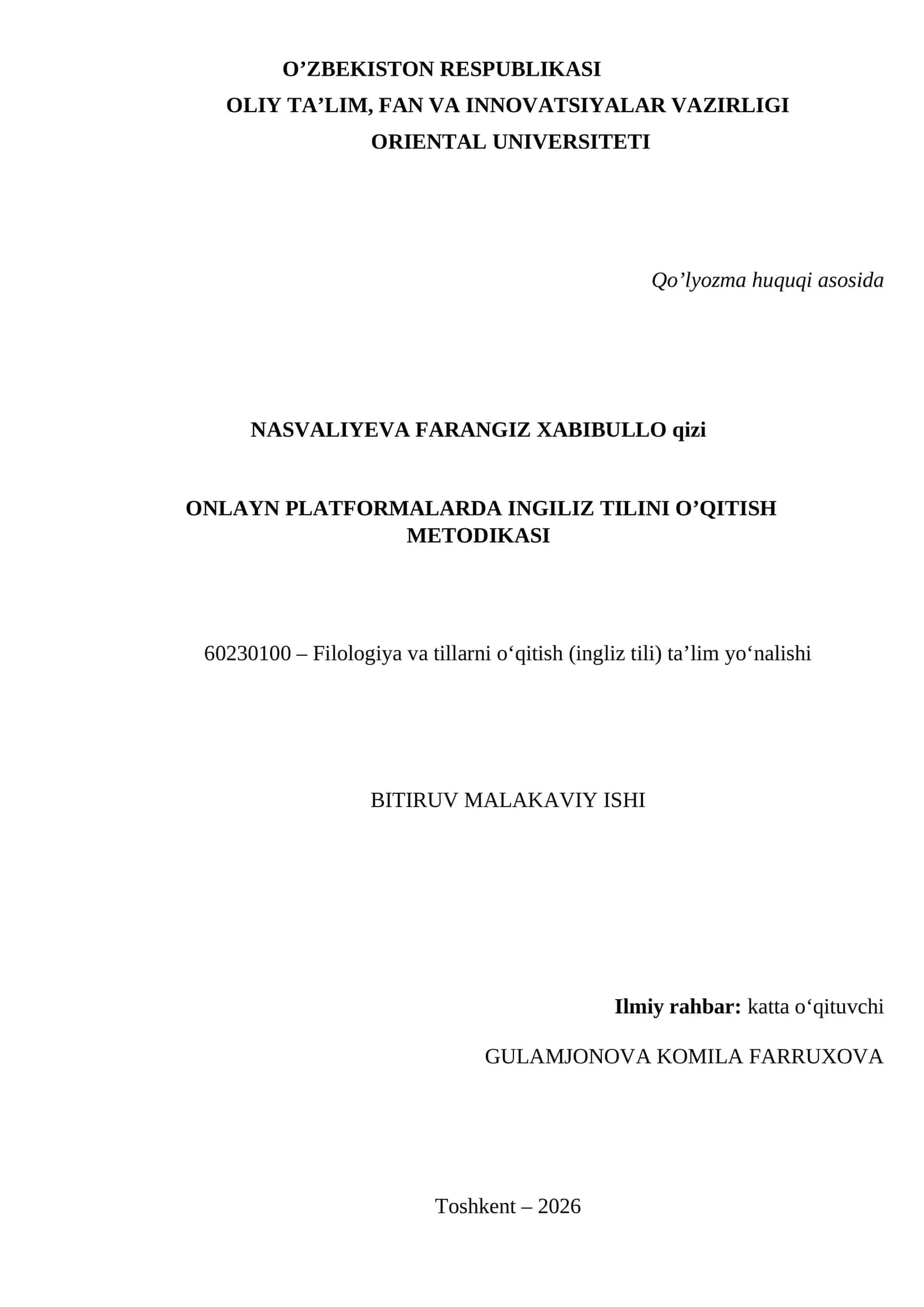 ONLAYN PLATFORMALARDA INGILIZ TILINI O’QITISH METODIKASI 1
