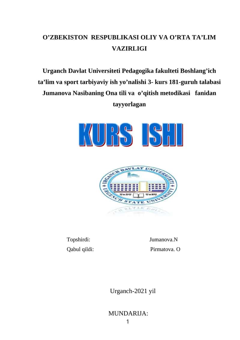 Ona tili va o’qitish metodikasi 1