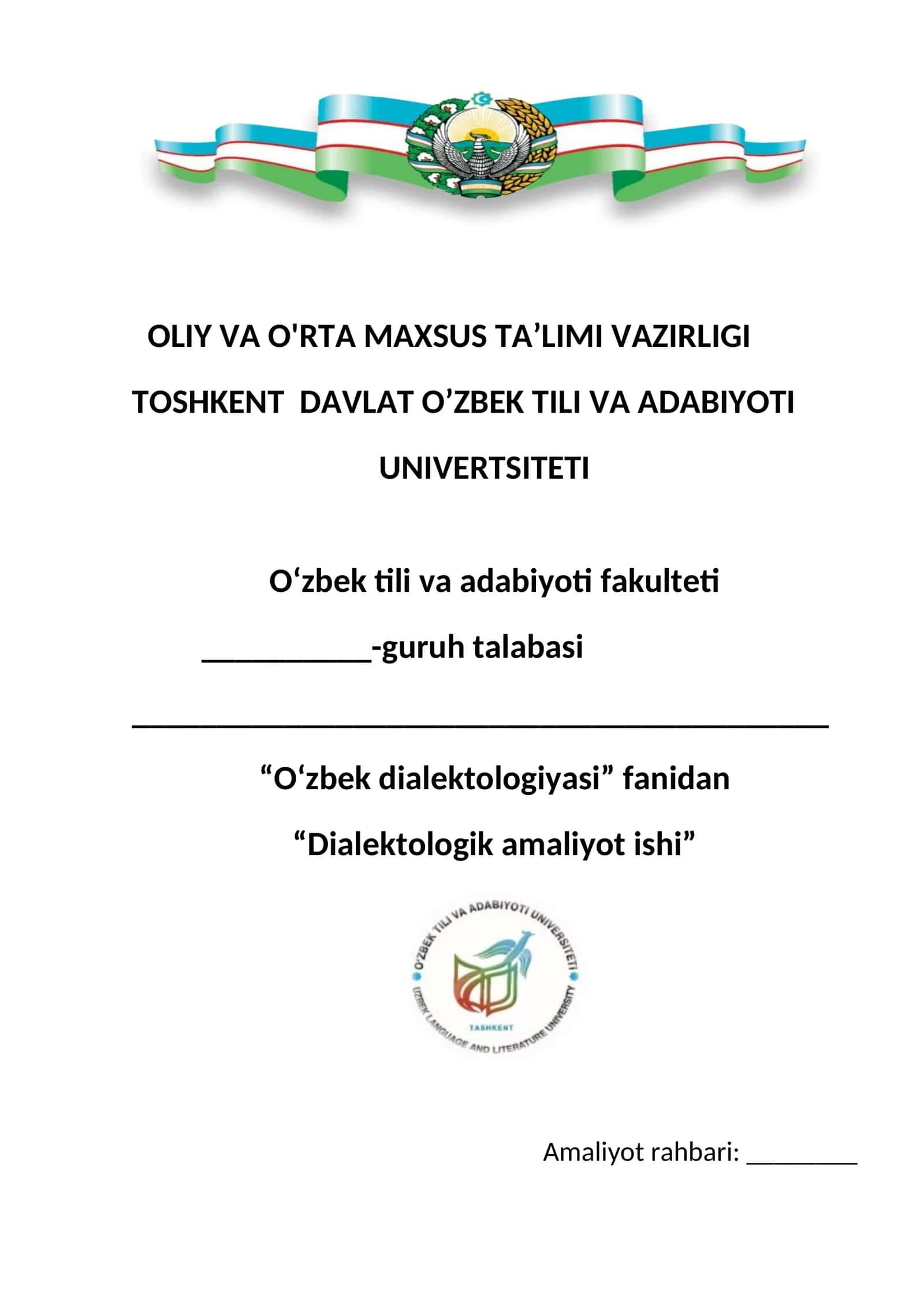 Dialektologik amaliyot ishi 1