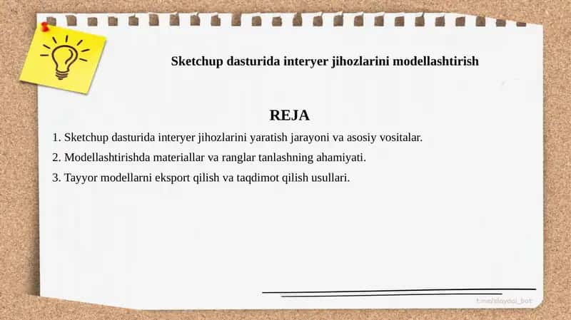 Sketchup dasturida interyer jihozlarini modellashtirish 1