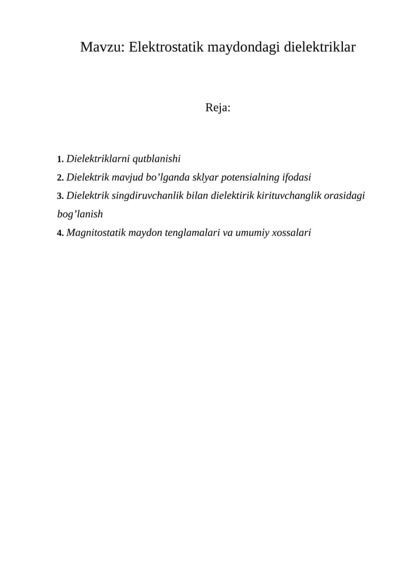 Elektrostatik maydondagi dielektriklar 1