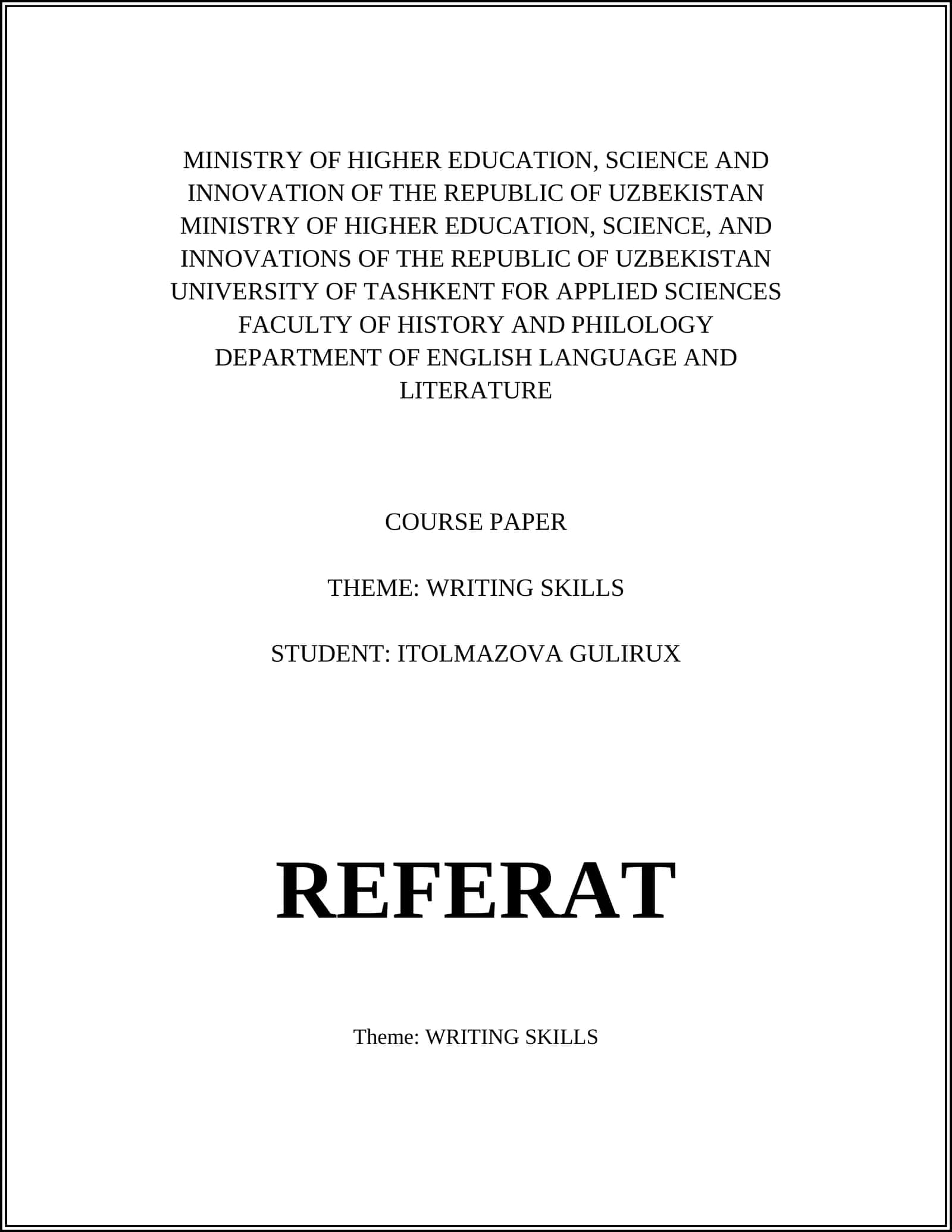 Course Paper on Writing Skills 1