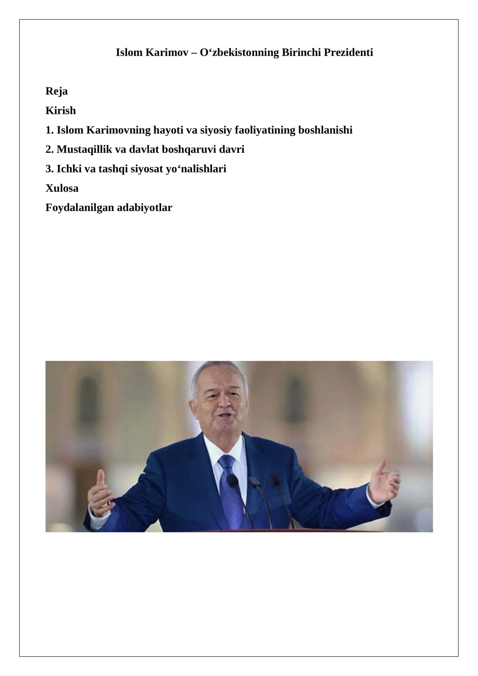 Islom Karimov – O‘zbekistonning Birinchi Prezidenti 1