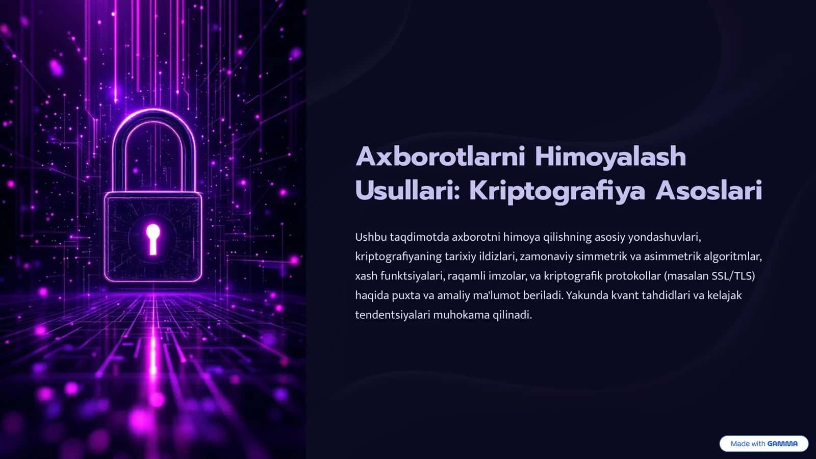 Axborotlarni Himoyalash Usullari: Kriptografiya Asoslari 1
