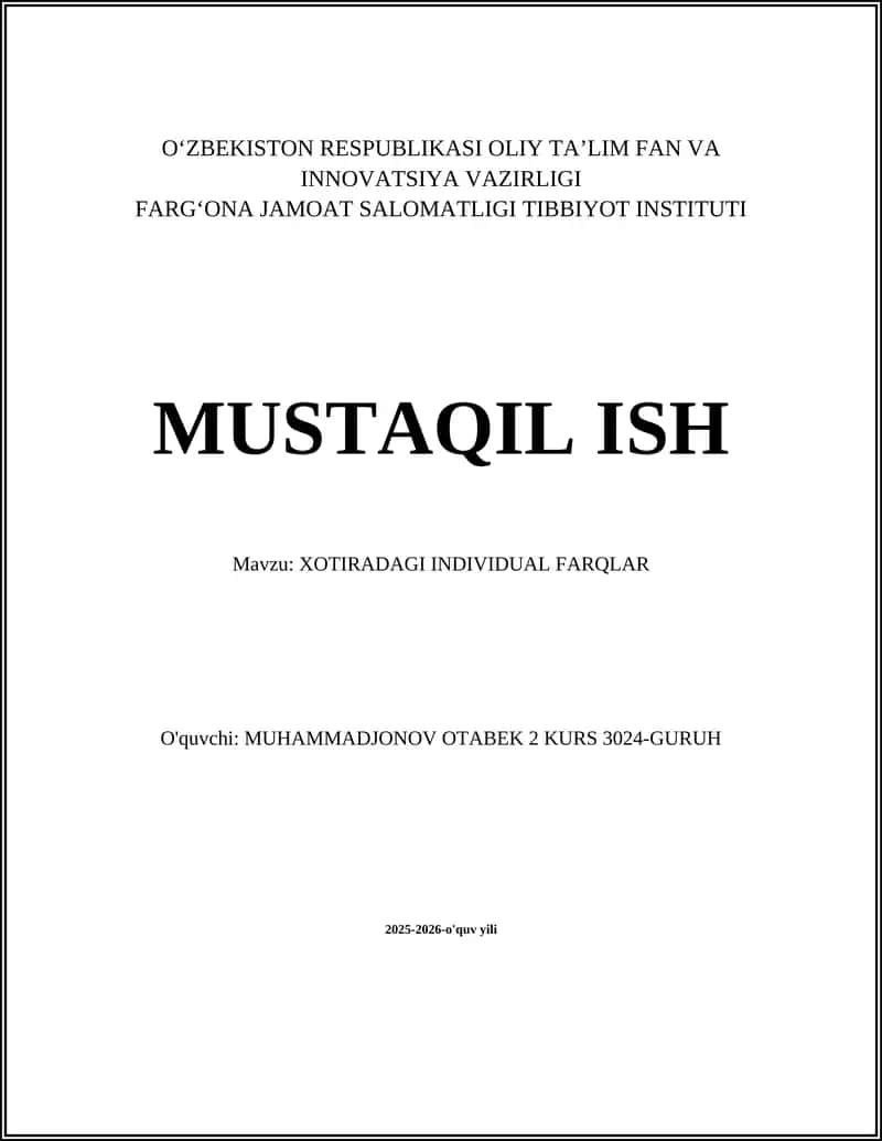 Xotiradagi Individual Farqlar 1
