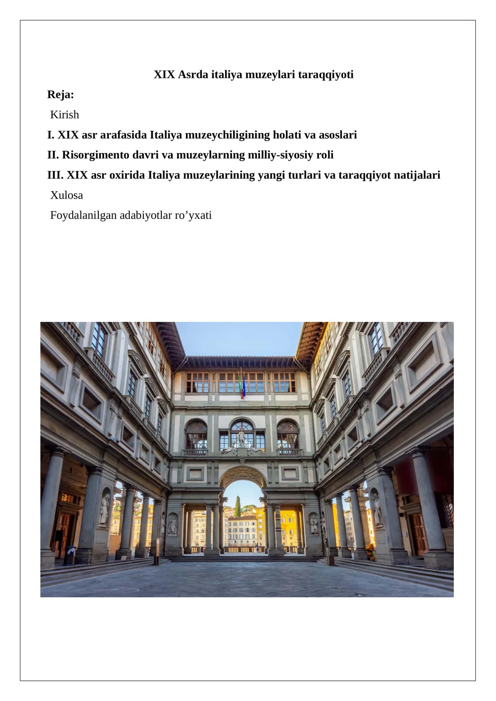 XIX Asrda italiya muzeylari taraqqiyoti 1