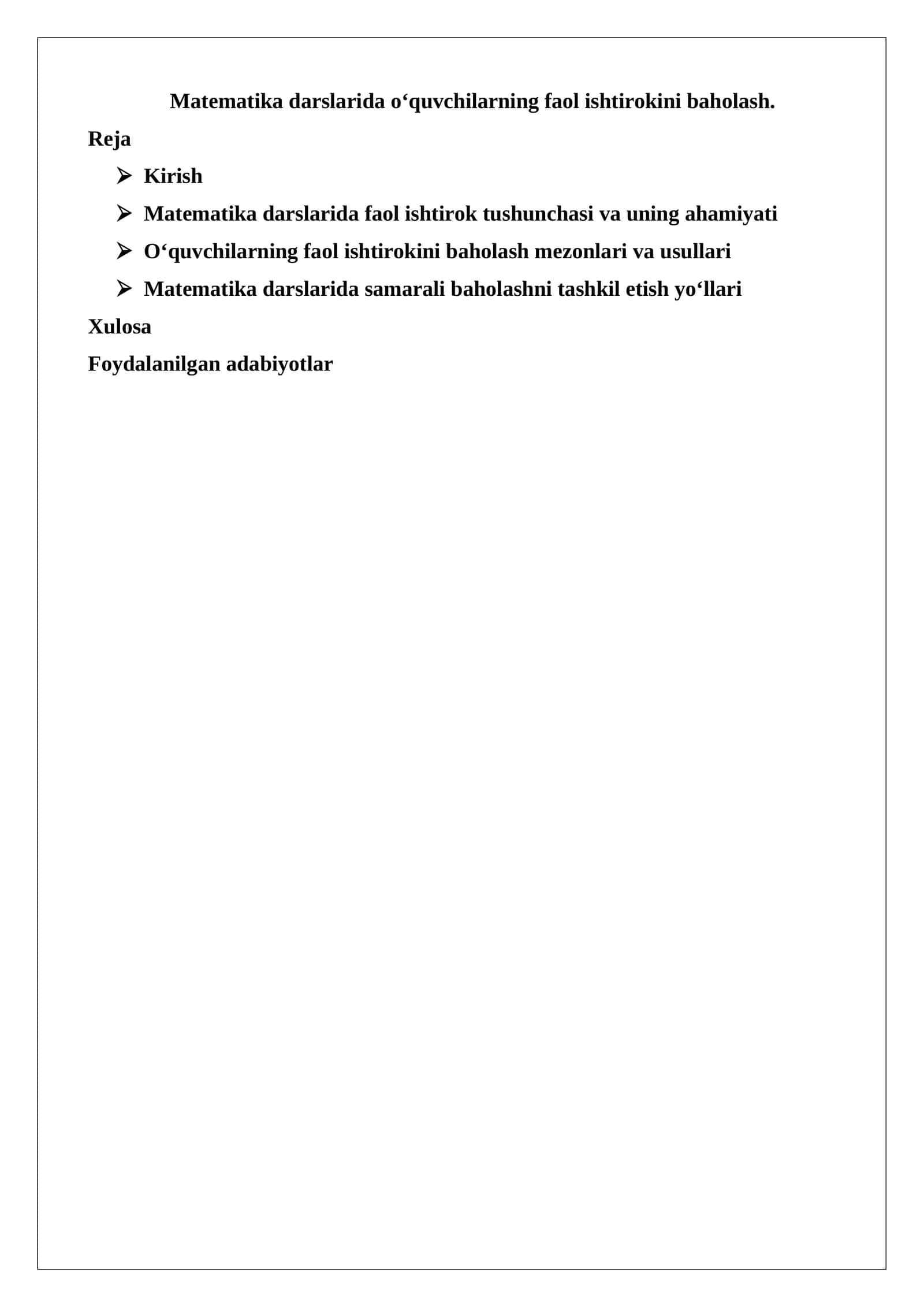Matematika darslarida o‘quvchilarning faol ishtirokini baholash 1