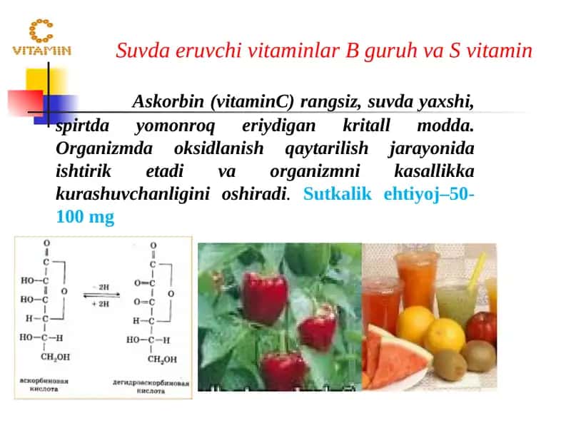 Suvda eruvchi vitaminlar B guruh va S vitamin 1