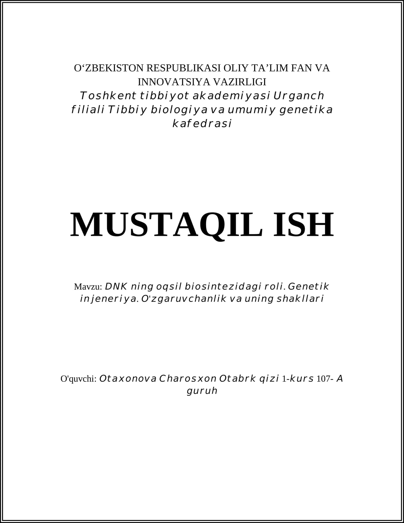 MUSTAQIL ISH 1