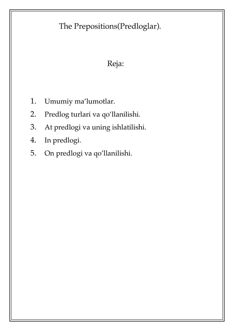 The Prepositions(Predloglar) 1