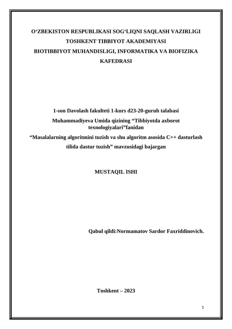 "Tibbiyotda axborot texnologiyalari" 1