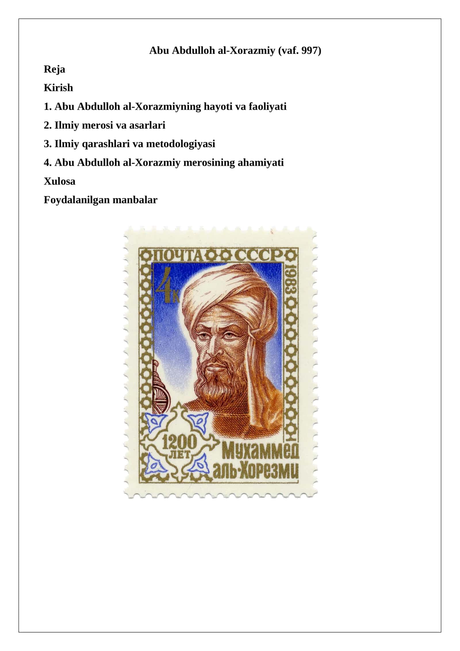 Abu Abdulloh al-Xorazmiyning hayoti va faoliyati 1