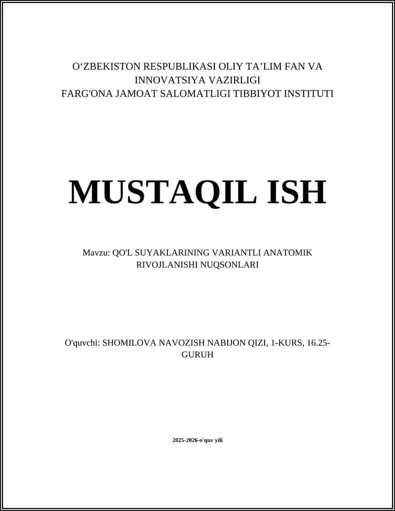 QO'L SUYAKLARINING VARIANTLI ANATOMIK RIVOJLANISHI NUQSONLARI 1