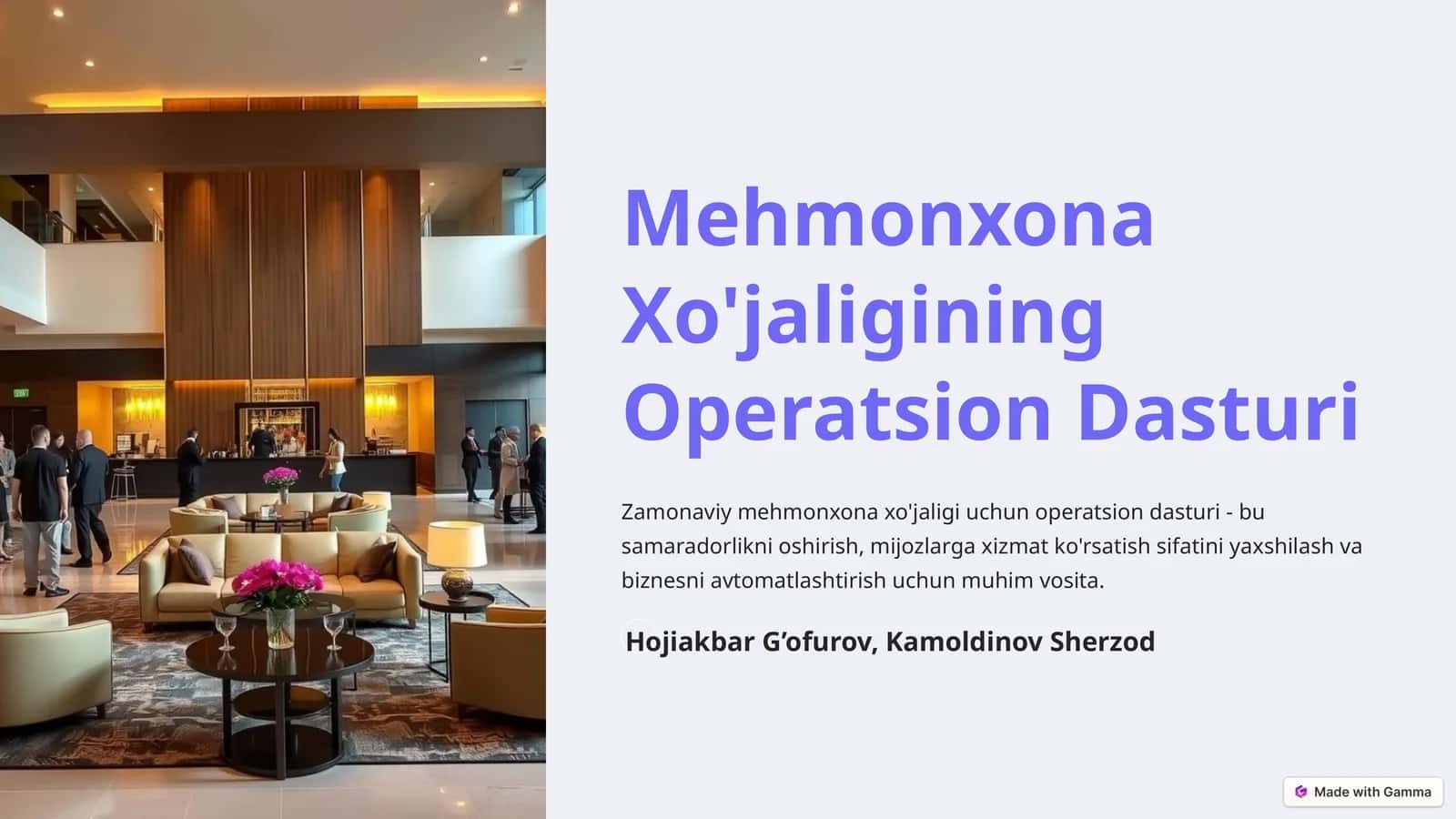 Mehmonxona Xo'jaligining Operatsion Dasturi 1