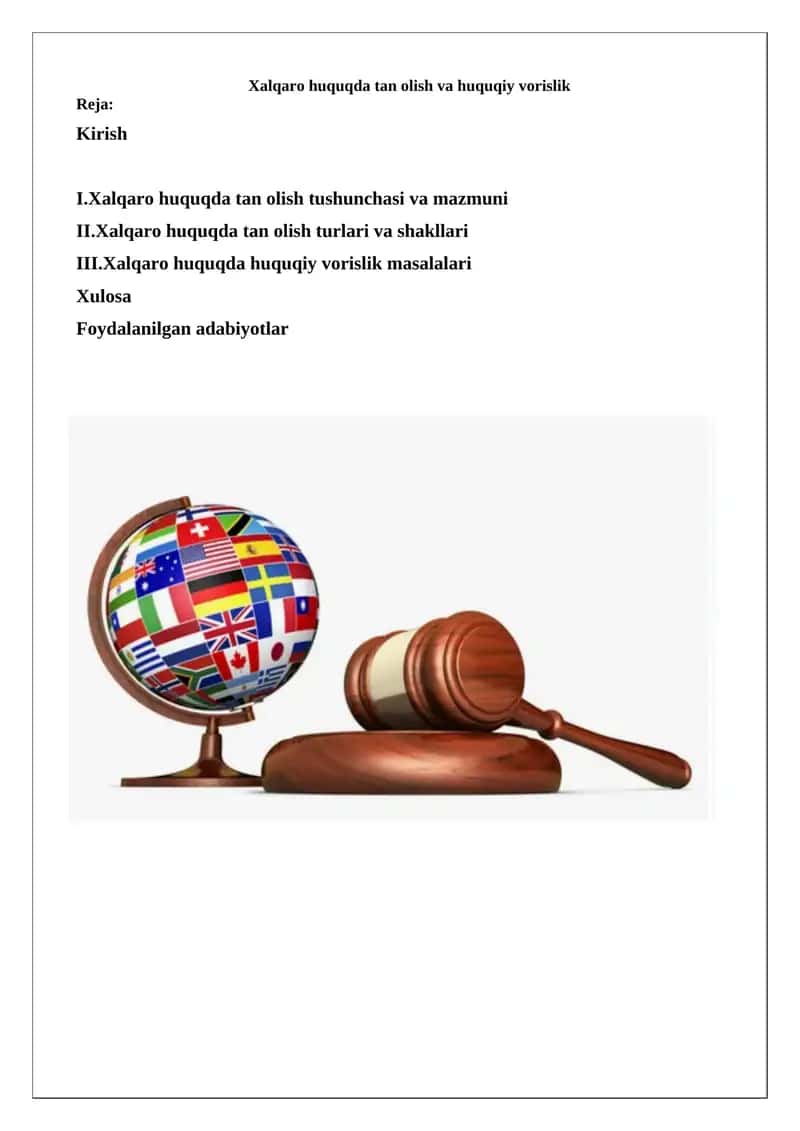 Xalqaro huquqda tan olish va huquqiy vorislik 1