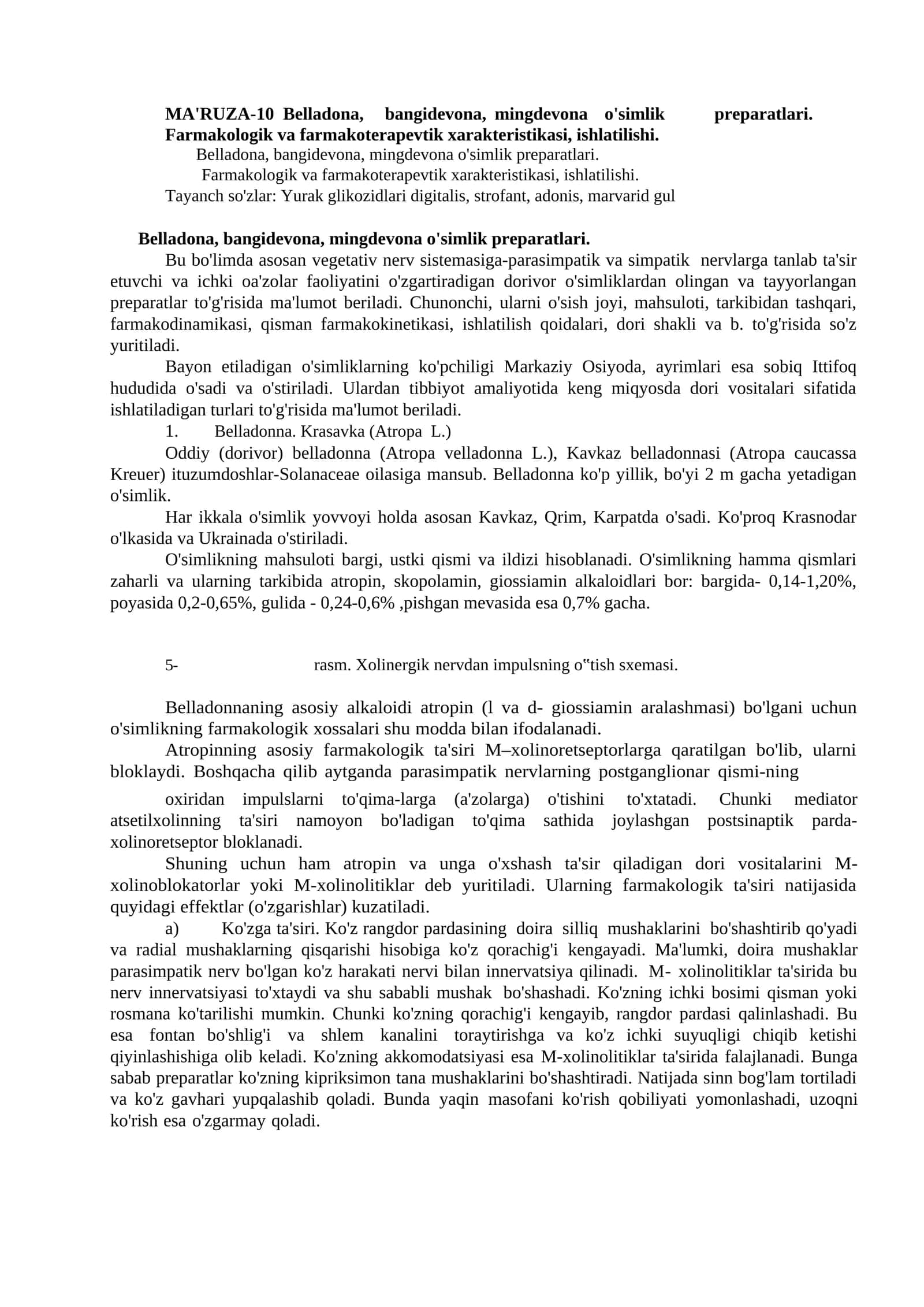 MA'RUZA-10 Belladona, bangidevona, mingdevona o'simlik preparatlari 1