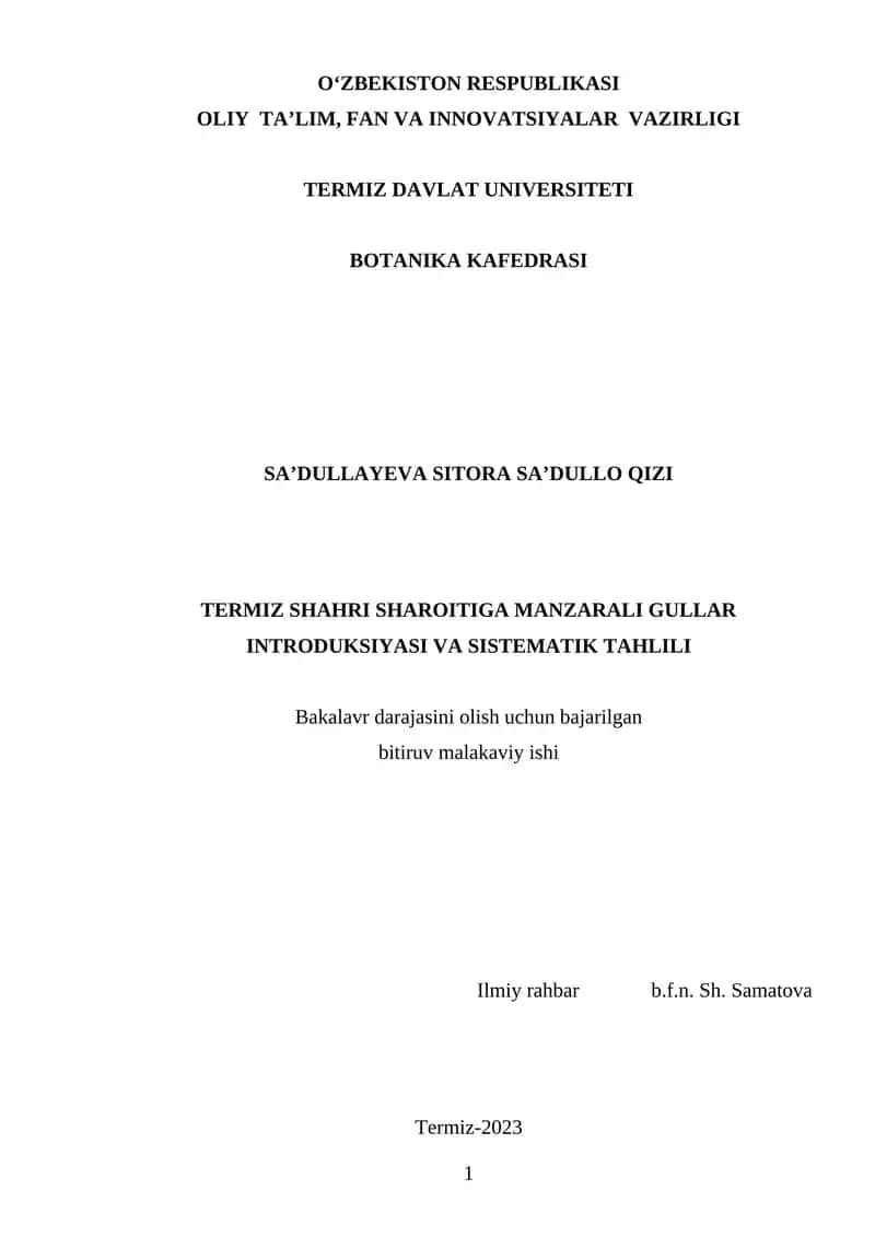 Gullar Introduksiysi va Sistematik Tahlil 1