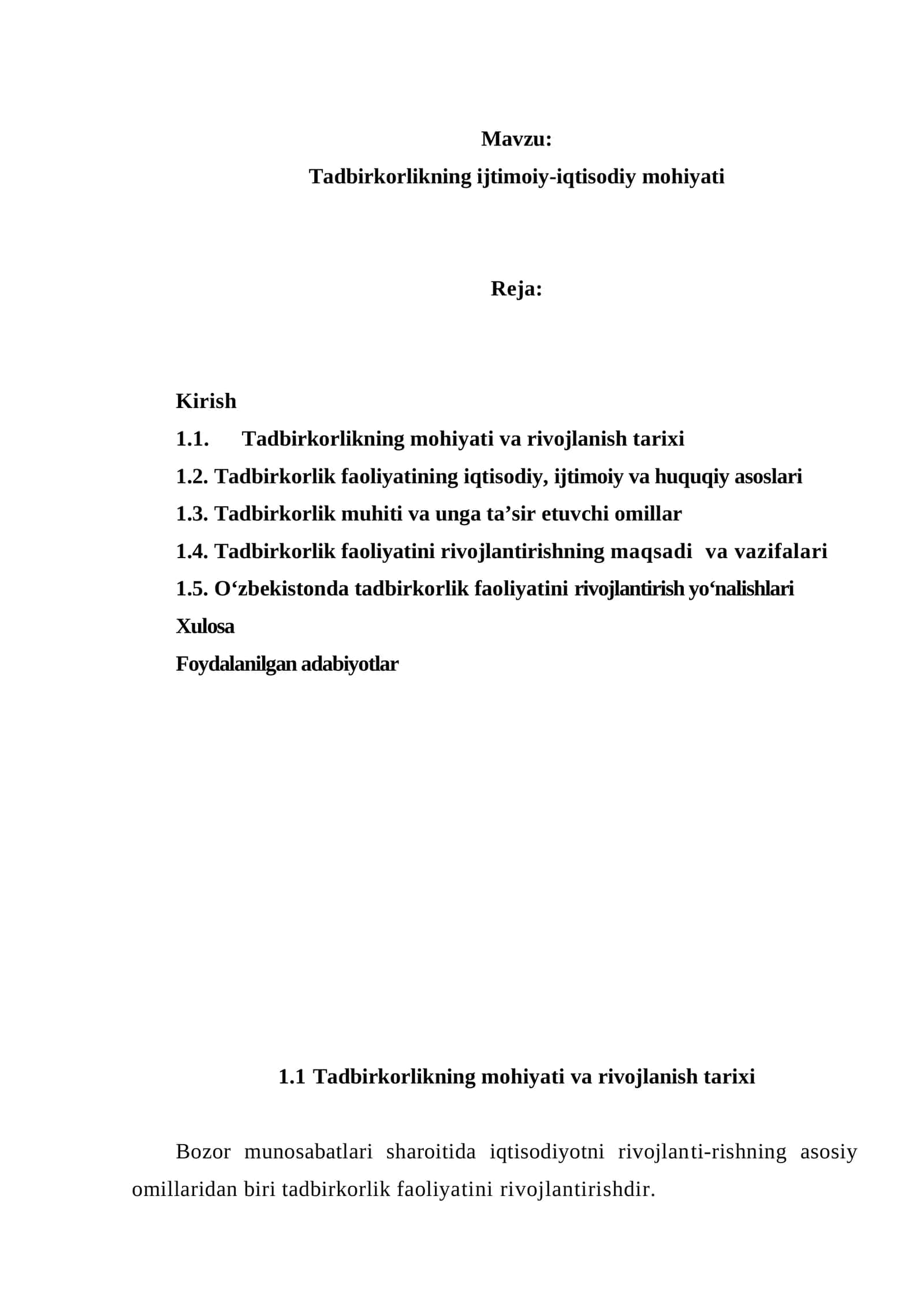 Tadbirkorlikning ijtimoiy-iqtisodiy mohiyati 1