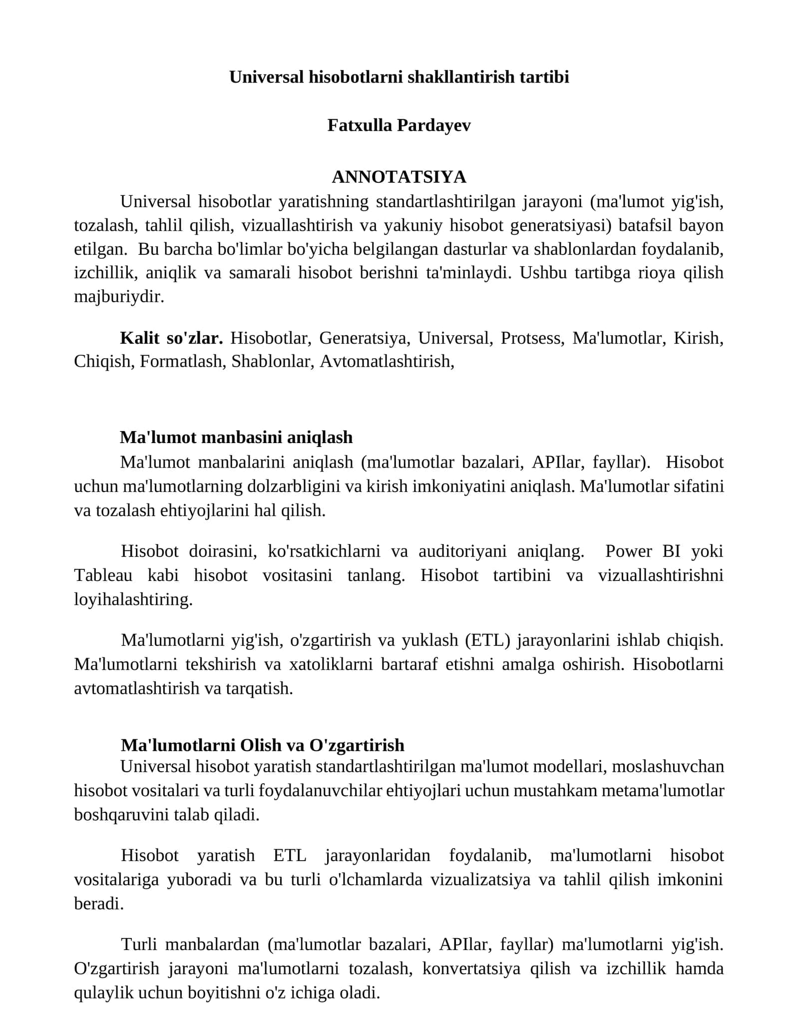Universal hisobotlarni shakllantirish tartibi 1