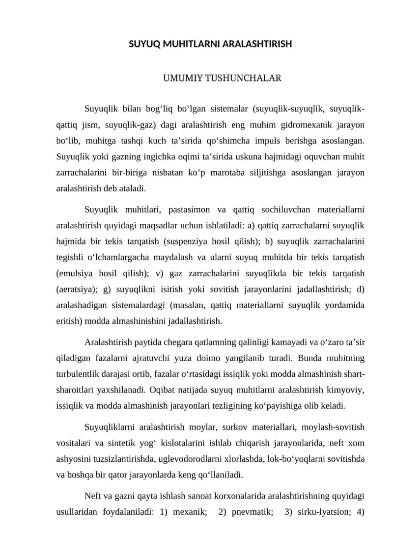 SUYUQ MUHITLARNI ARALASHTIRISH 1