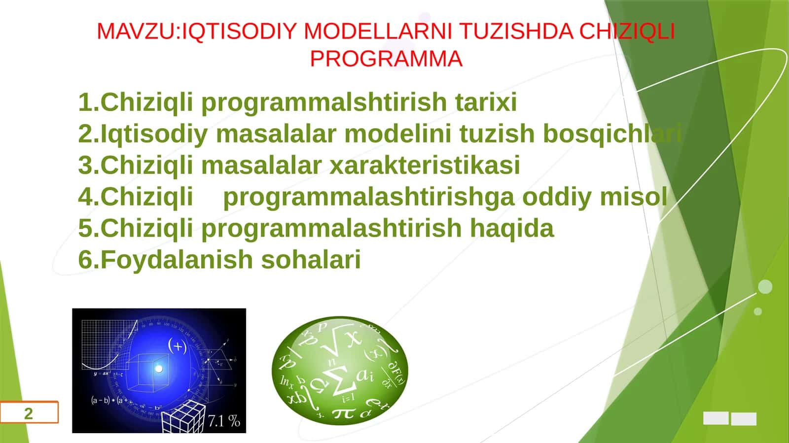 IQTISODIY MODELLARNI TUZISHDA CHIZIQLI PROGRAMMA 1