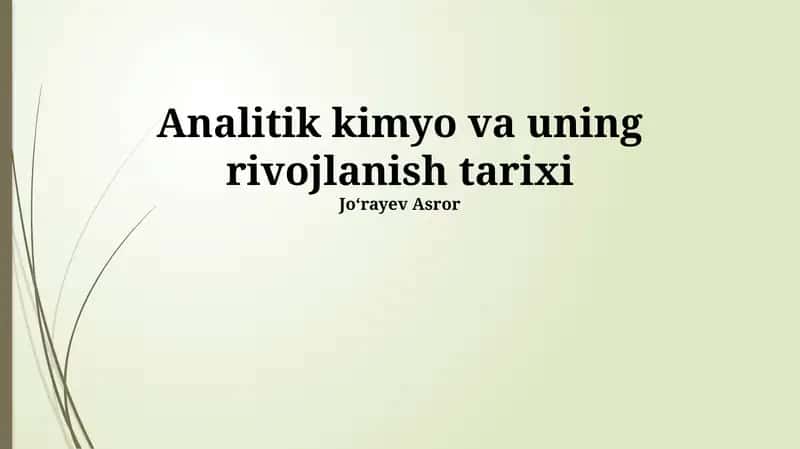 Zamonaviy Analitik Kimyo va Uning Qoʻllanilishi 1