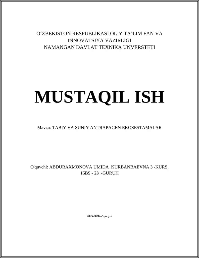 TABIY VA SUNIY ANTRAPAGEN EKOSESTAMALAR 1
