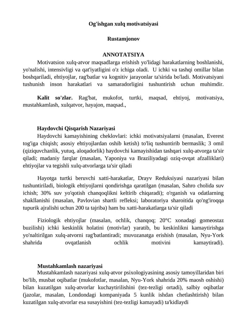 Og'ishgan xulq motivatsiyasi 1