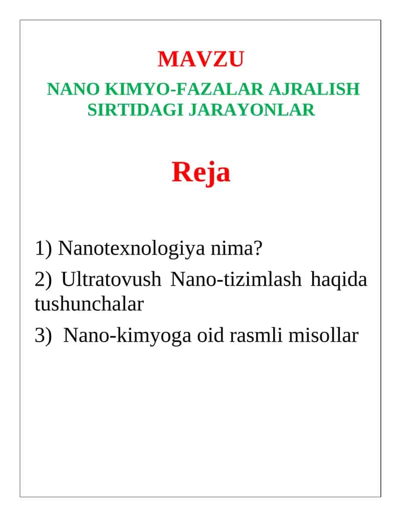 nano kimyoviy jarayonlar 1