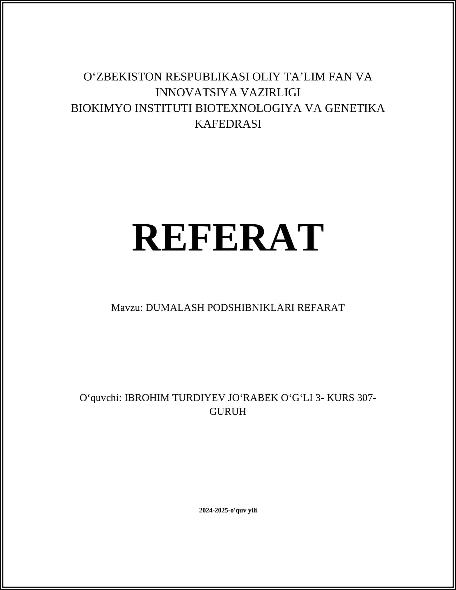 DUMALASH PODSHIBNIKLARI REFARAT 1