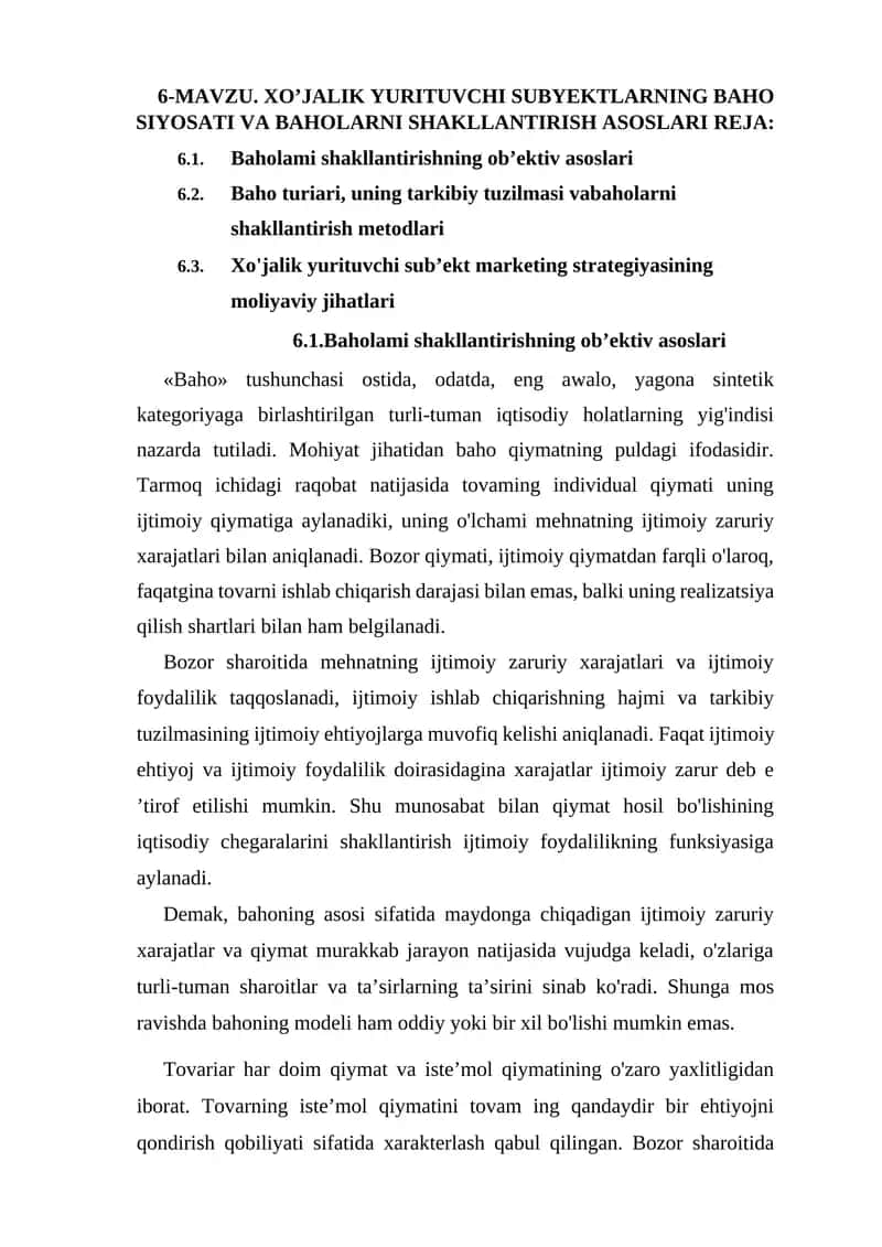 Baho siyosati va baho 1