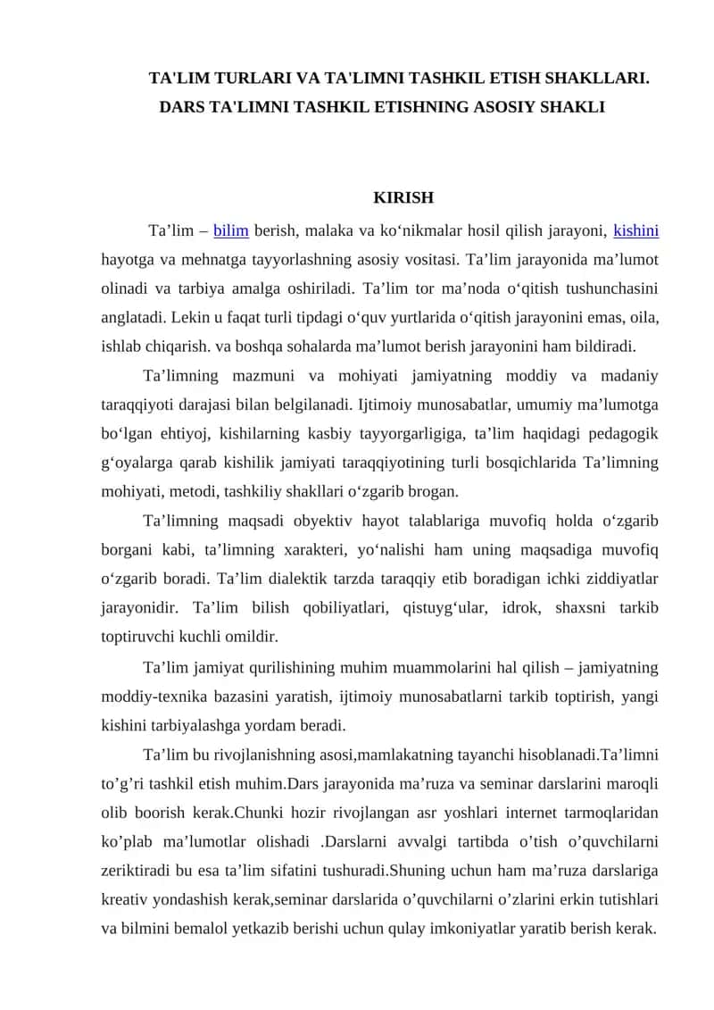 Ta'lim Turlari va Ta'limni Tashkil Etish Shakllari 1