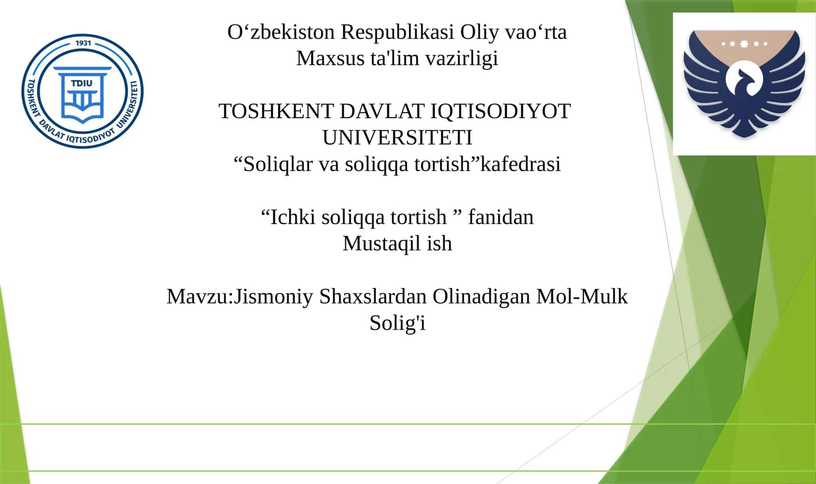 Jismoniy Shaxslardan Olinadigan Mol-MulK Solig'i 1