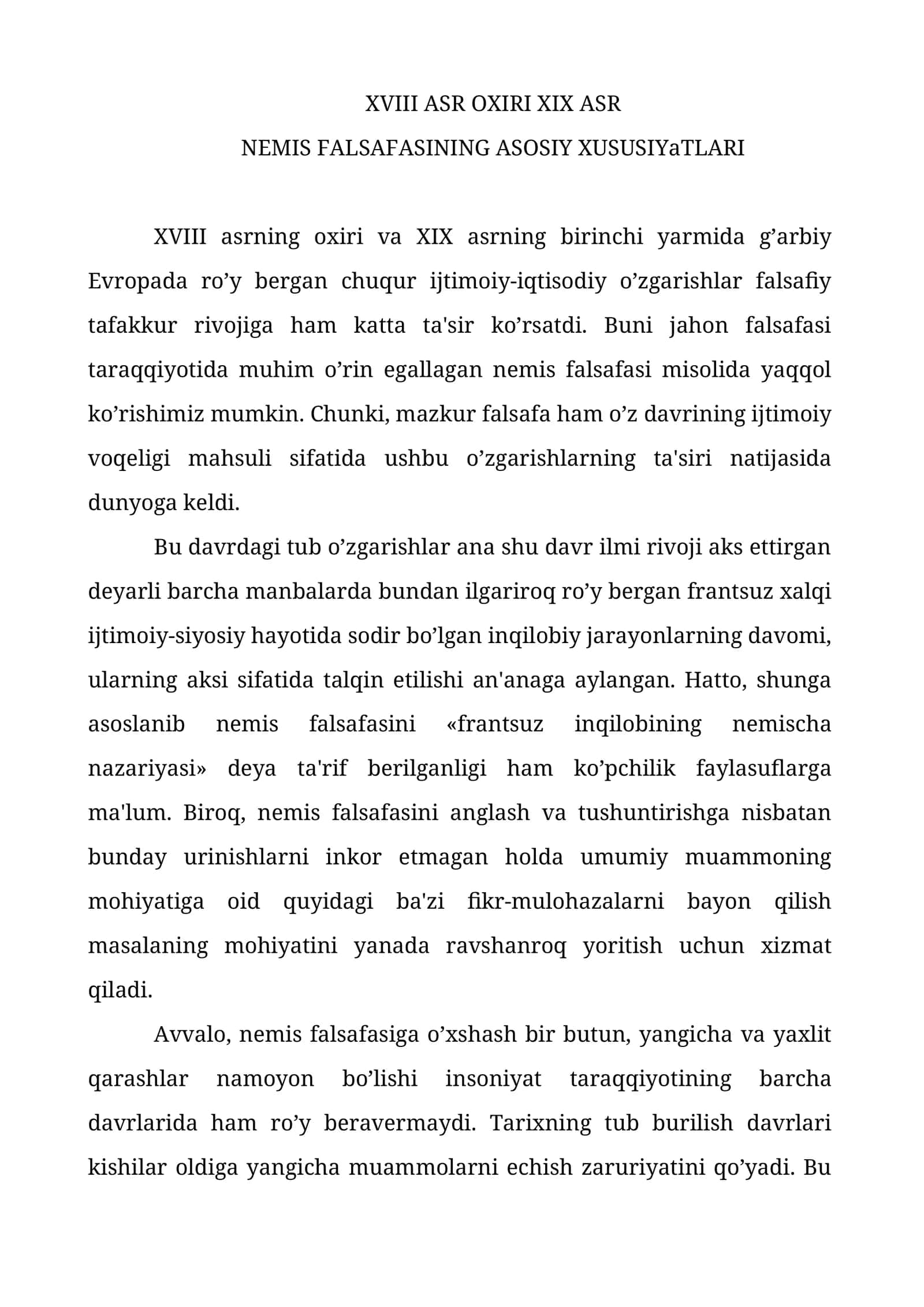 XVIII ASR OXIRI XIX ASR NЕMIS FALSAFASINING ASOSIY XUSUSIYaTLARI 1