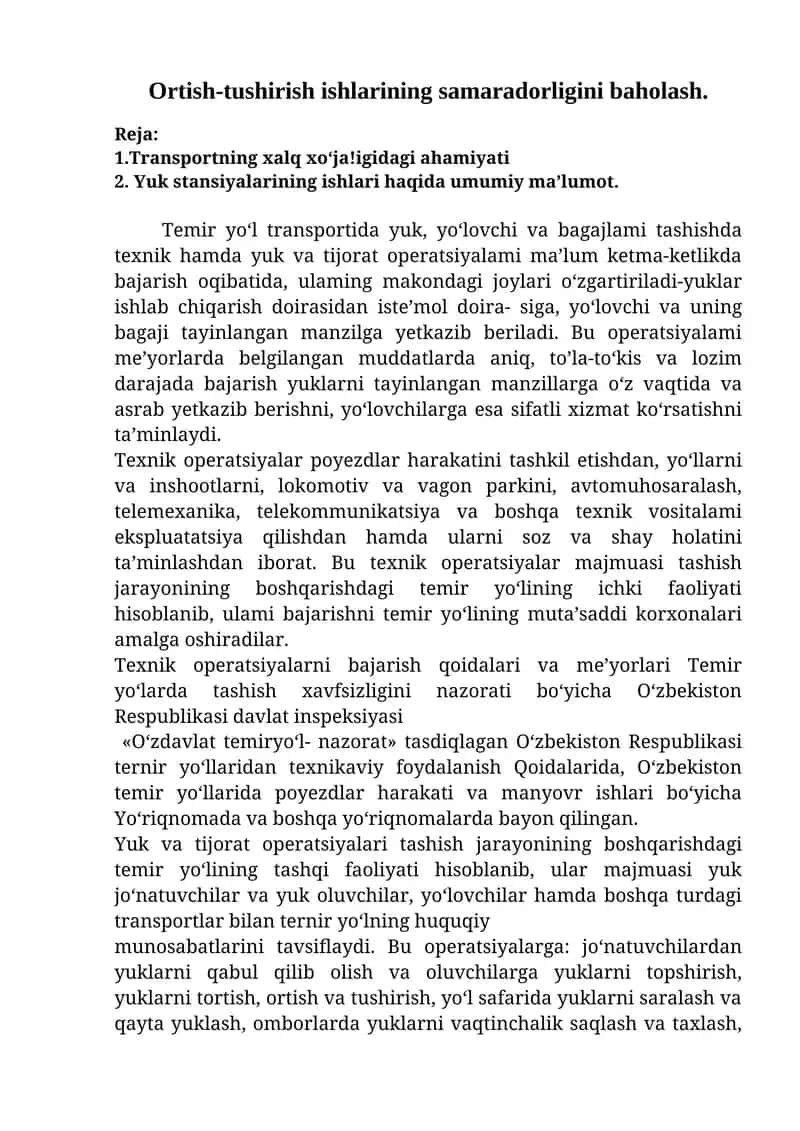 Ortish-tushirish ishlarining samaradorligini baholash 1