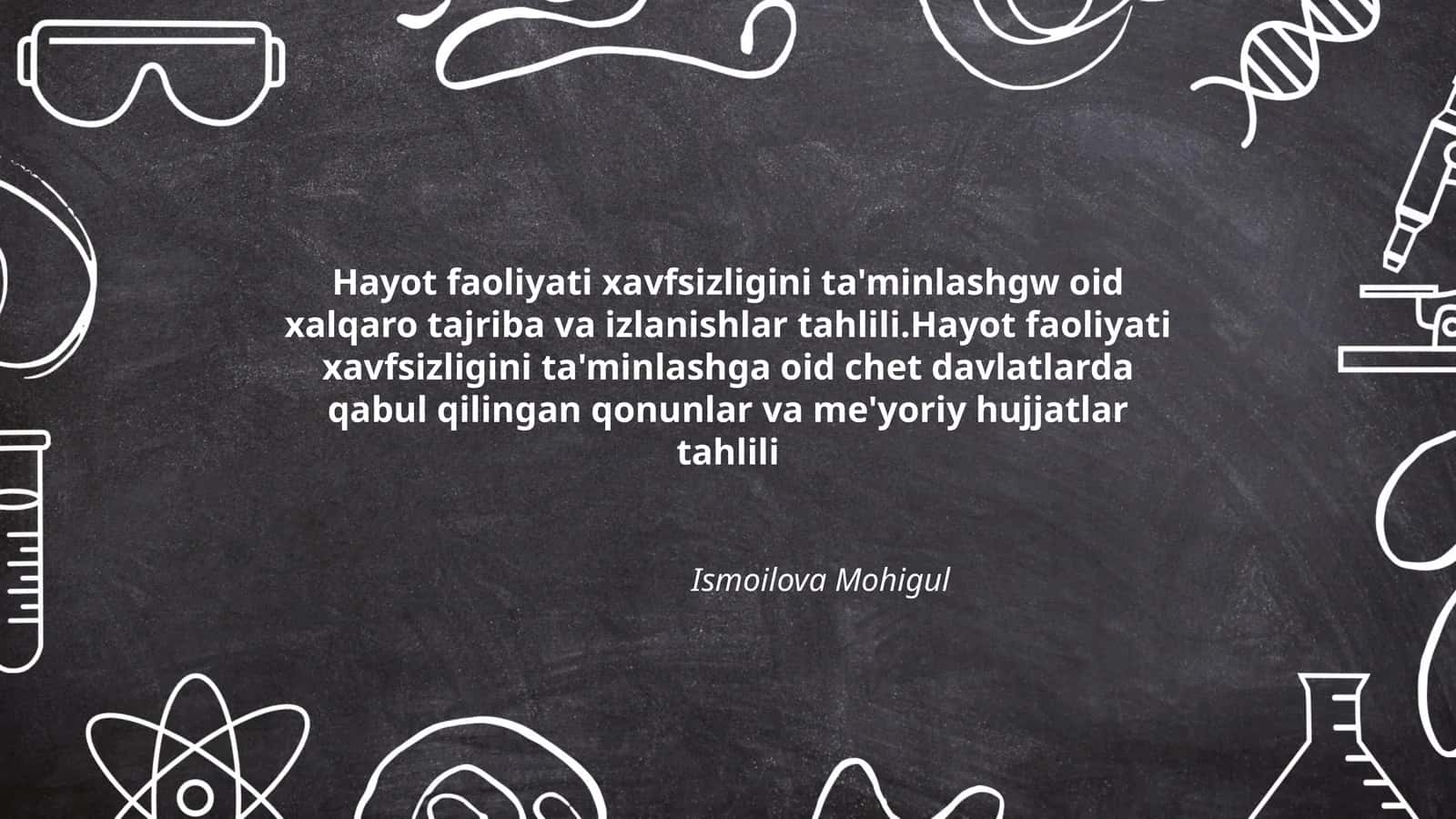 Hayot faoliyati xavfsizligini ta'minlashgw oid xalqaro tajriba va izlanishlar tahlili 1
