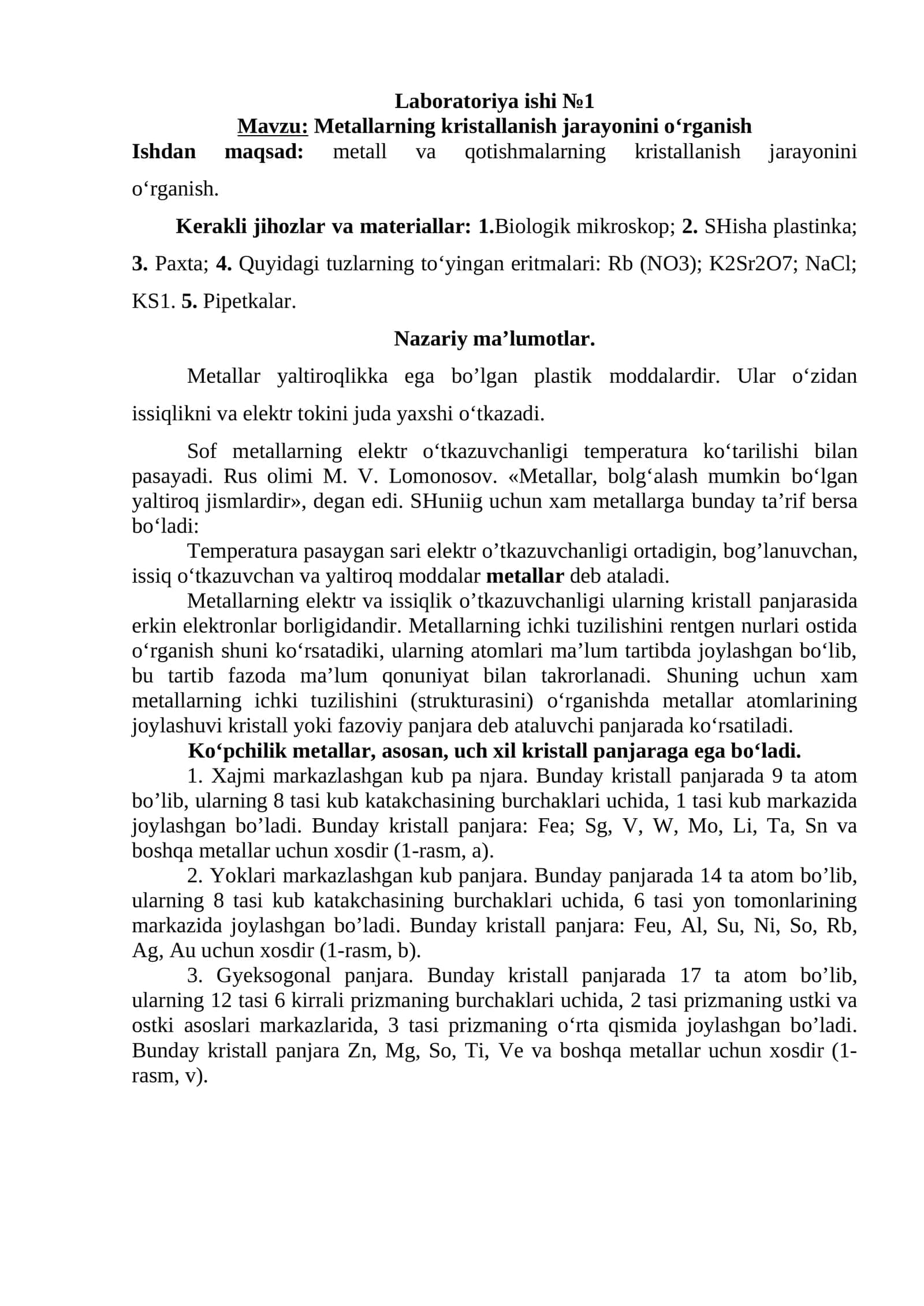 metalllar, kristallanish 1