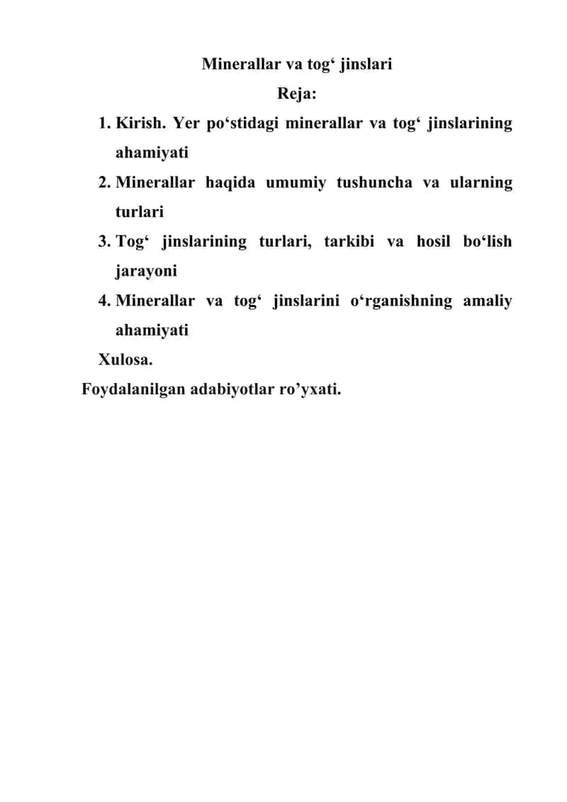 Minerallar va tog‘ jinslari 1