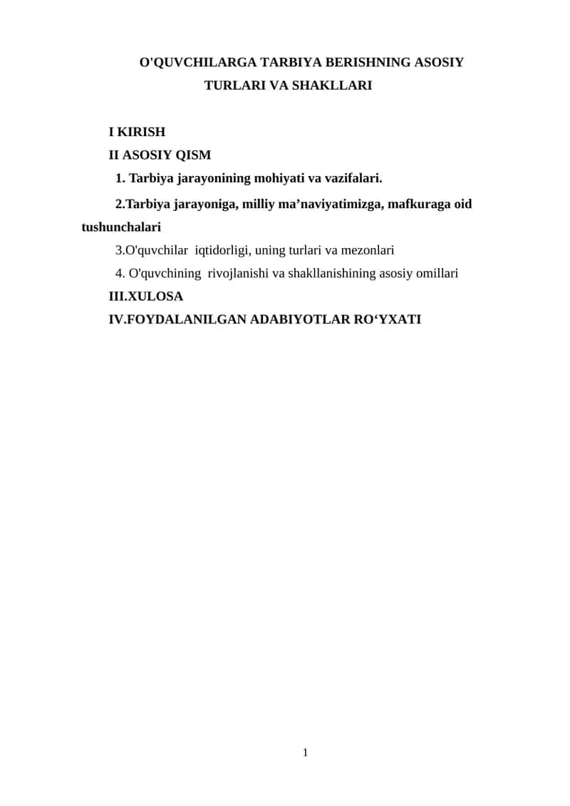 O'QUVCHILARGA TARBIYA BERISHNING ASOSIY TURLARI VA SHAKLLARI 1