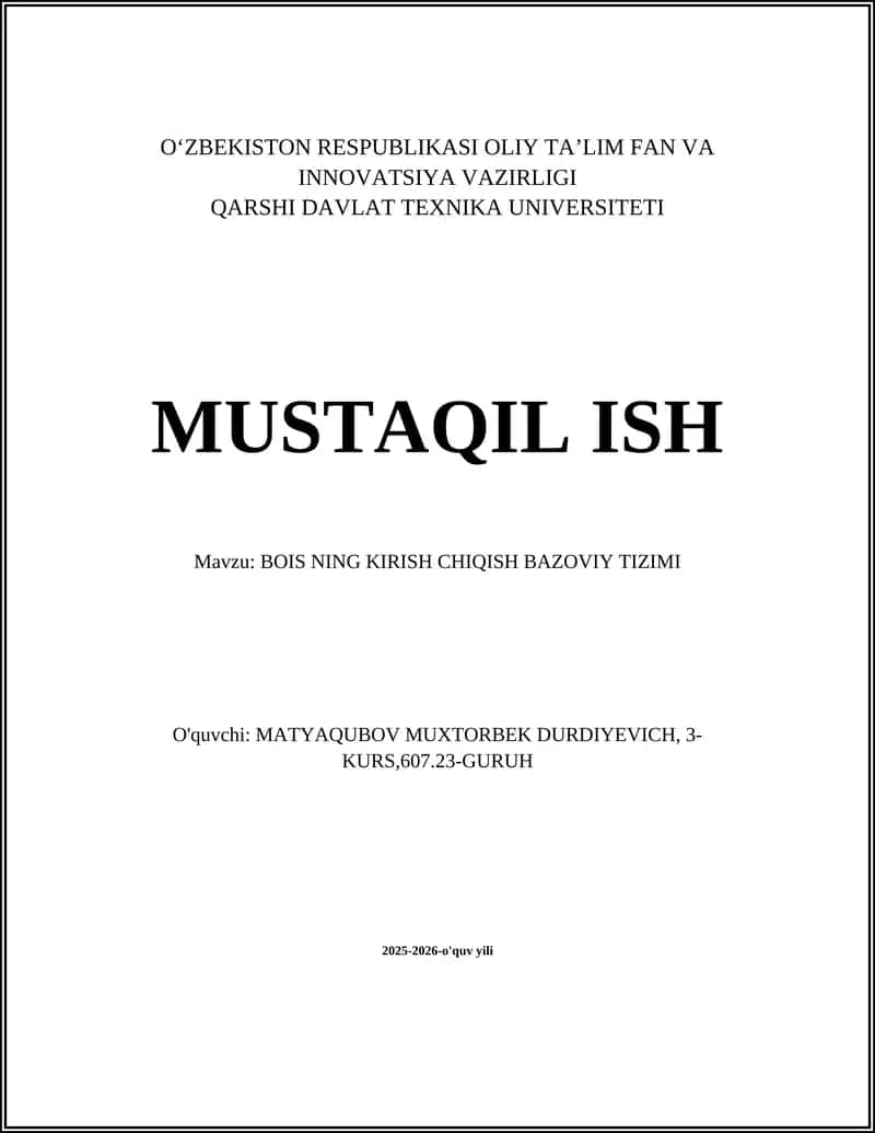 BOIS NING KIRISH CHIQISH BAZOVIY TIZIMI 1