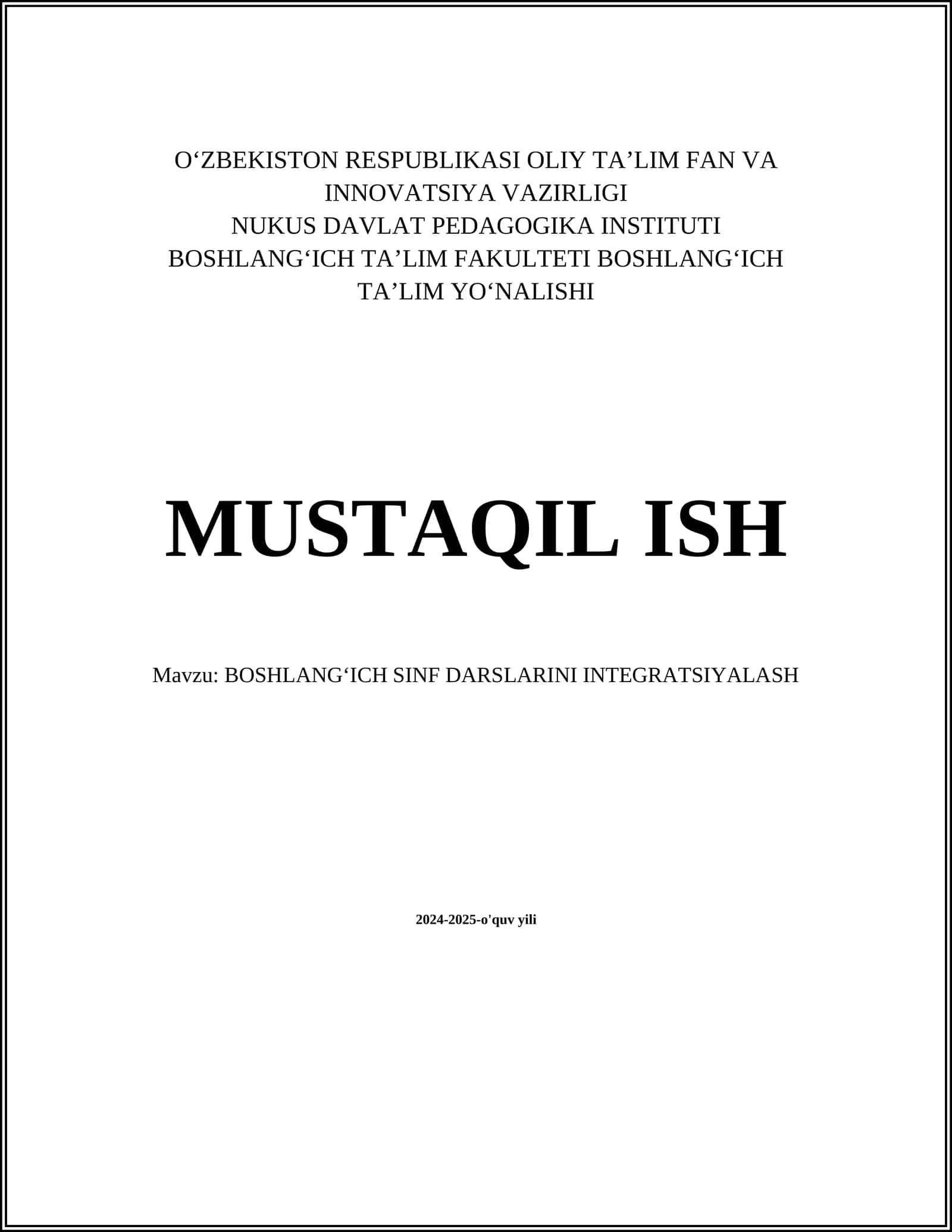 BOSHLANGʻICH SINF DARSLARINI INTEGRATSIYALASH 1