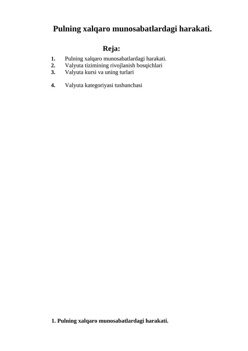 Pulning xalqaro munosabatlardagi harakati 1