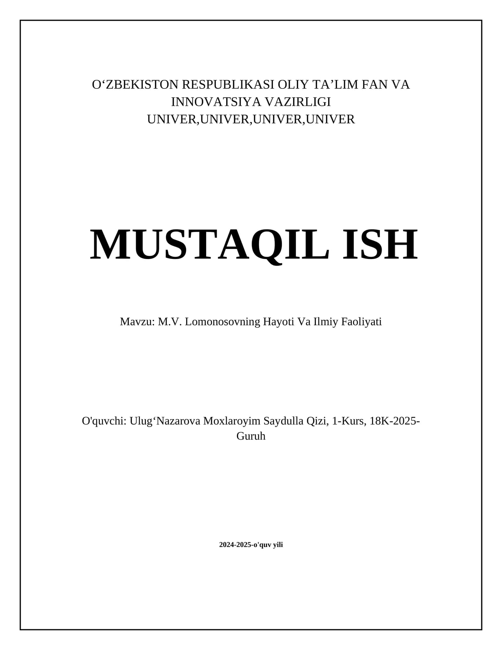 M.V. Lomonosovning Hayoti Va Ilmiy Faoliyati 1
