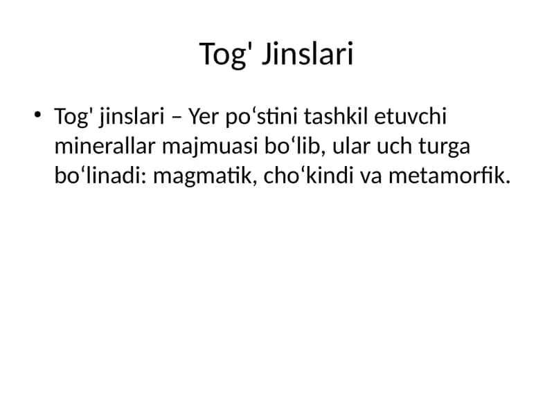 Tog' Jinslari 1