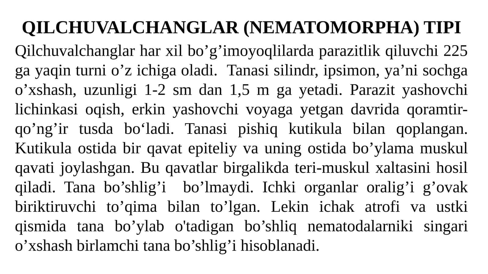 QILCHUVALCHANGLAR (NEMATOMORPHA)TIPI 1