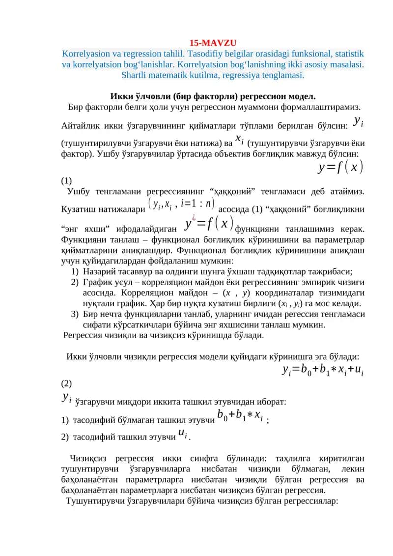 Korrelyasion va regression tahlil 1