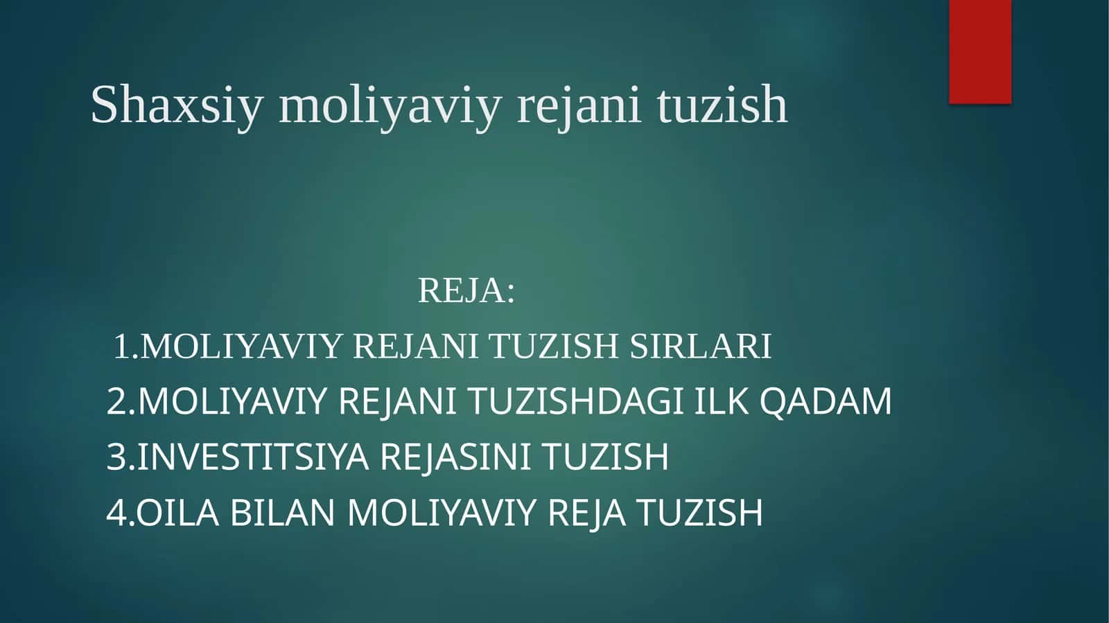 Shaxsiy moliyaviy rejani tuzish 1