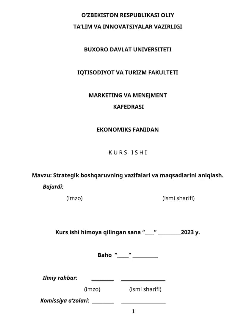 Strategik boshqaruvning vazifalari va maqsadlarini aniqlash 1