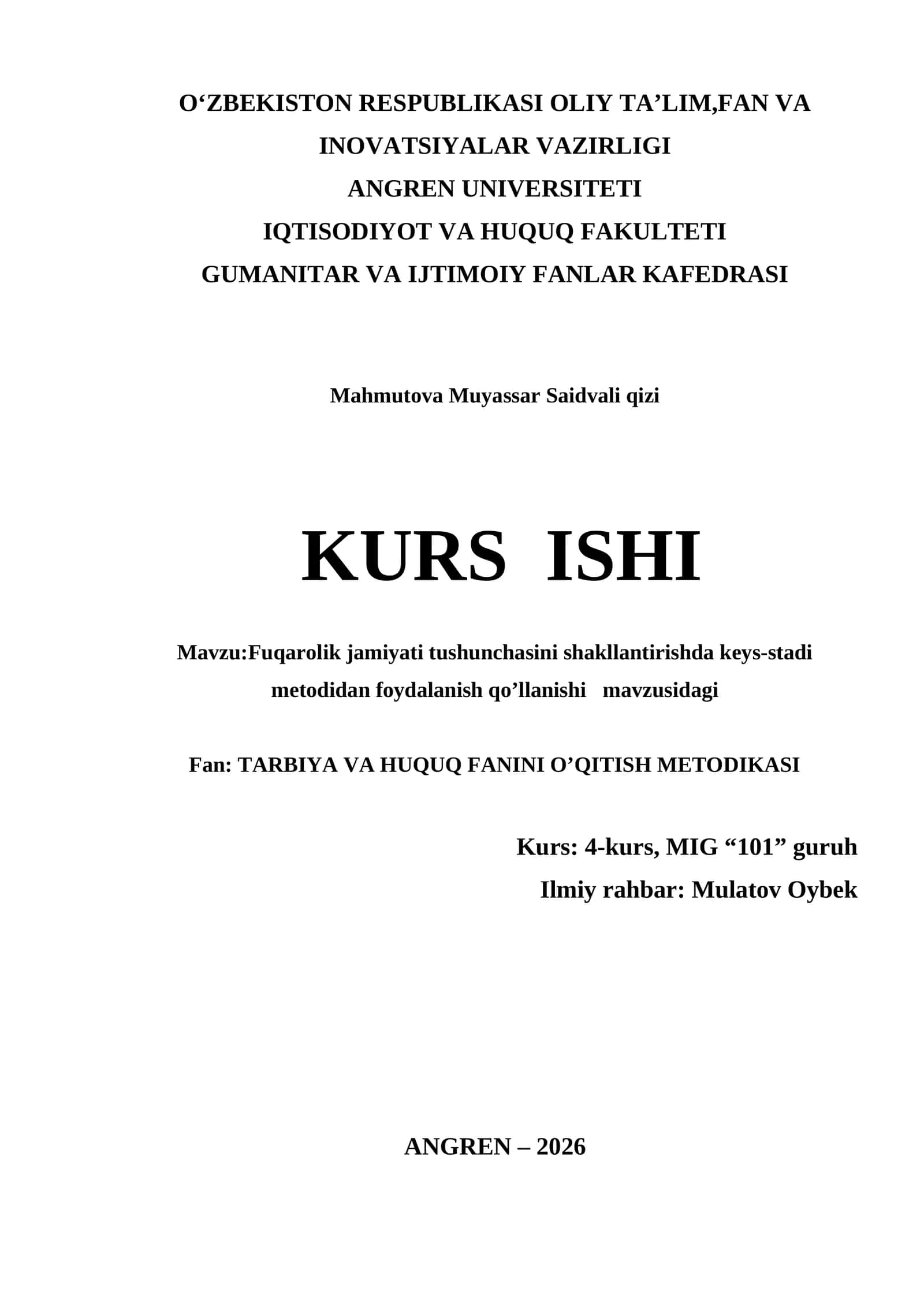 Fuqarolik jamiyati tushunchasini shakllantirishda keys-stadi metodidan foydalanish qo’llanishi 1