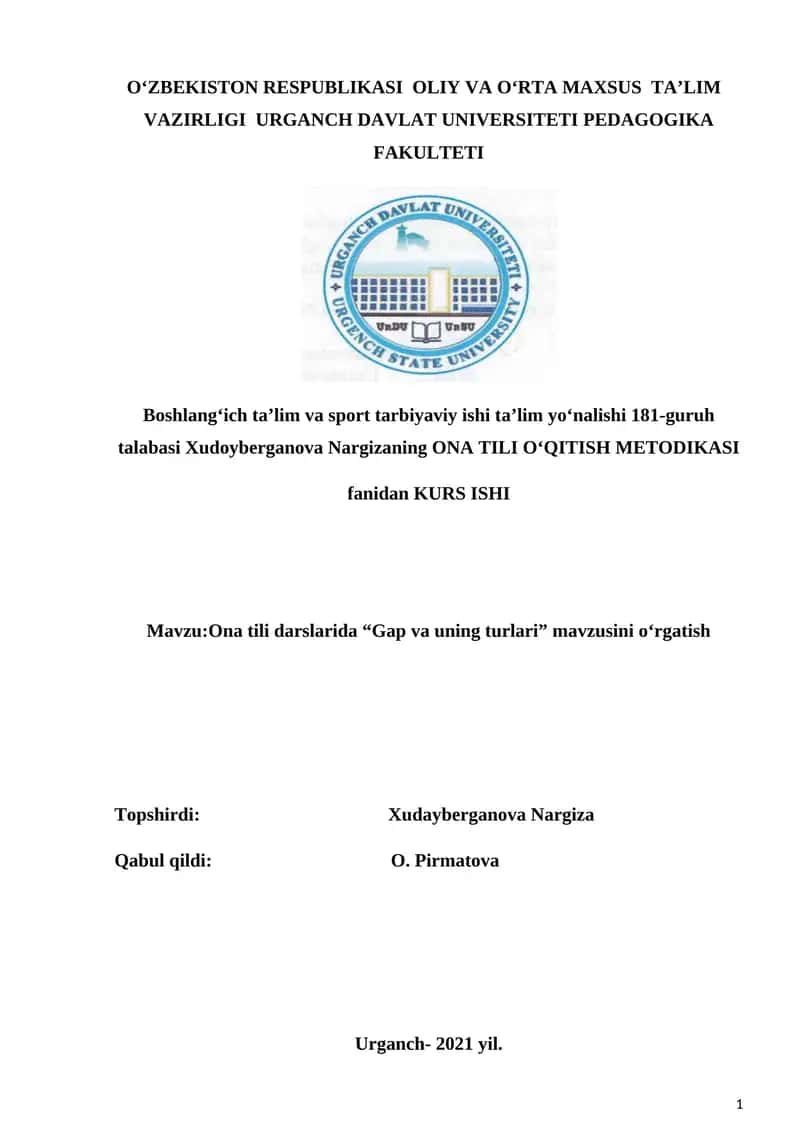 Ona Tili O'qitish Metodikasi 1